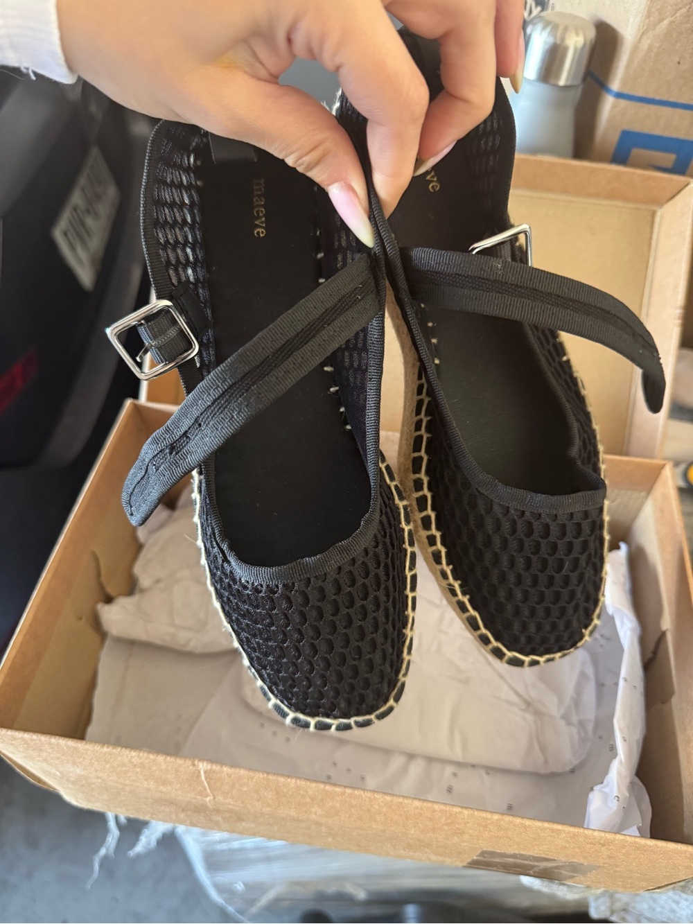 Anthropologie Maeve Netted Mary Jane Espadrille Sandal Sz 36/6 Black